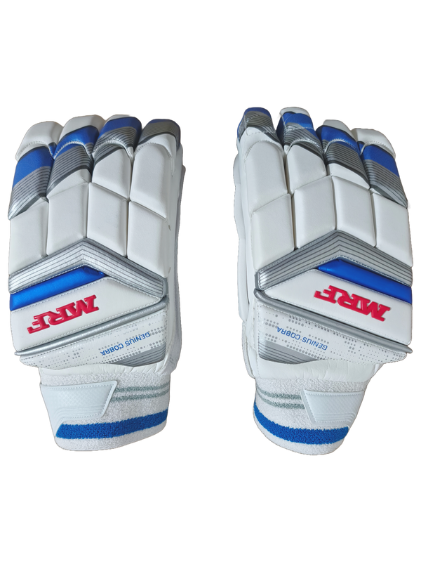 Pair of MRF cricket gloves on a white background